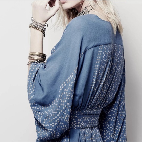 Free People NWT Modern Kimono Maxi Dress Size 0 XS Blue - Picture 9 of 16